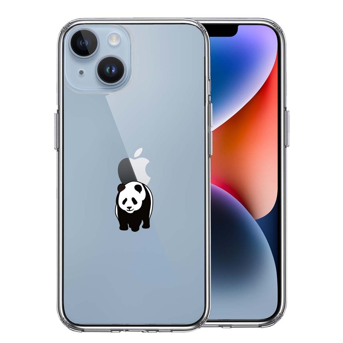 iPhone14Plus ケース クリア パンダ りんご おんぶ スマホケース 側面ソフト 背面ハード ハイブリッド -0