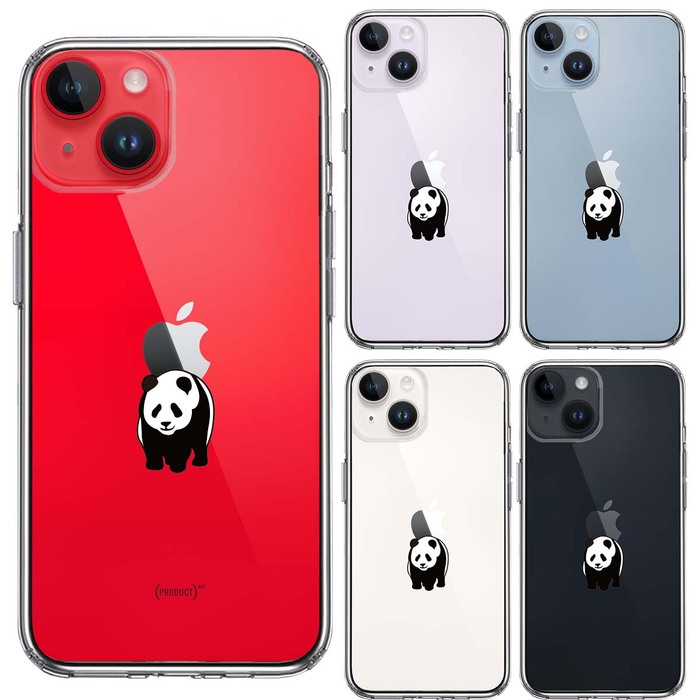 iPhone14Plus ケース クリア パンダ りんご おんぶ スマホケース 側面ソフト 背面ハード ハイブリッド -1