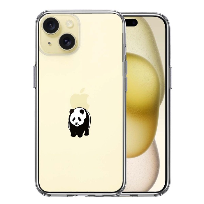 iPhone15 ケース クリア パンダ りんご おんぶ スマホケース 側面ソフト 背面ハード ハイブリッド -0