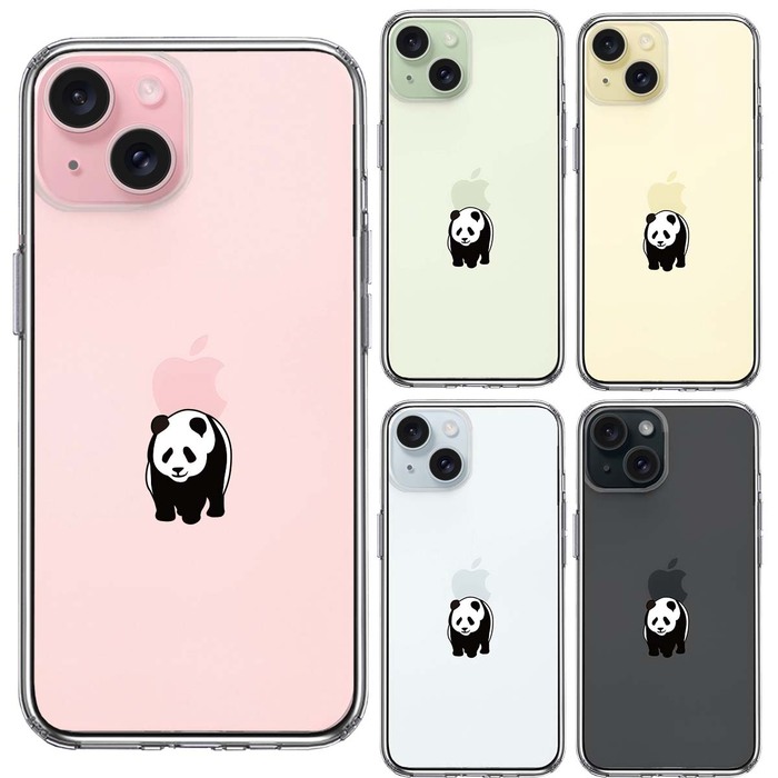 iPhone15 ケース クリア パンダ りんご おんぶ スマホケース 側面ソフト 背面ハード ハイブリッド -1