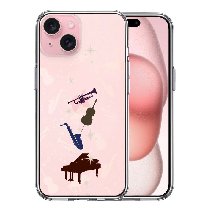 iPhone15 ケース クリア JAZZ 2　楽器 音符 スマホケース 側面ソフト 背面ハード ハイブリッド -0