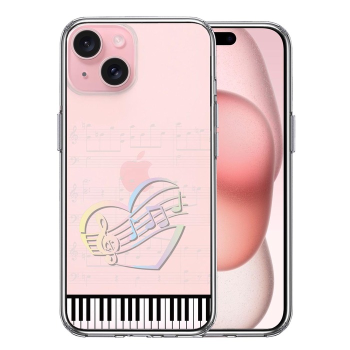 iPhone15 ケース クリア piano 1 ハート スマホケース 側面ソフト 背面ハード ハイブリッド -0