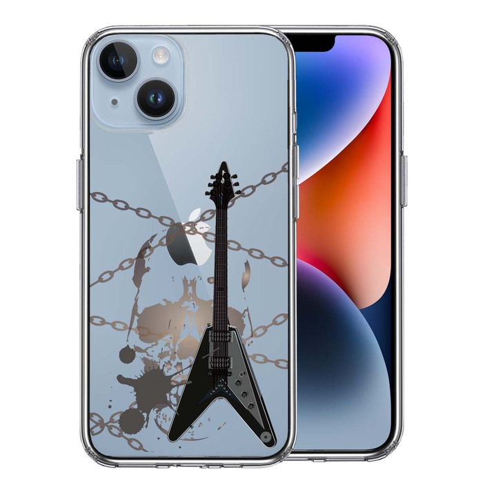 iPhone14Plus ケース クリア エレキギター スカル スマホケース 側面ソフト 背面ハード ハイブリッド -0