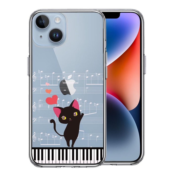 iPhone14Plus ケース クリア ピアノ 3 猫ふんじゃった ハート スマホケース 側面ソフト 背面ハード ハイブリッド -0