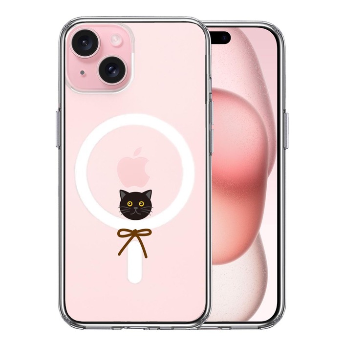 iPhone15 MagSafe対応 ケース クリア にゃんこ にっこり スマホケース 側面ソフト 背面ハード ハイブリッド -0