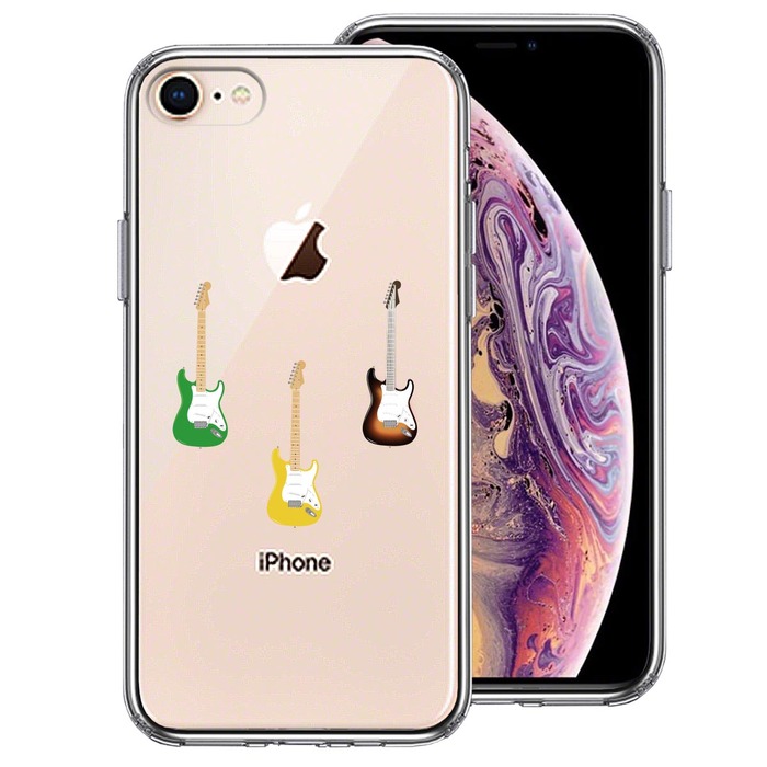 iPhone8 ケース クリア カラフル ギター スマホケース 側面ソフト 背面ハード ハイブリッド -0