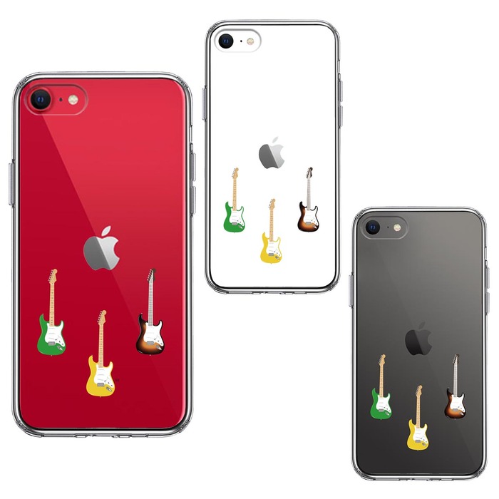 iPhoneSE ケース 第3世代 第2世代 クリア カラフル ギター スマホケース 側面ソフト 背面ハード ハイブリッド -1