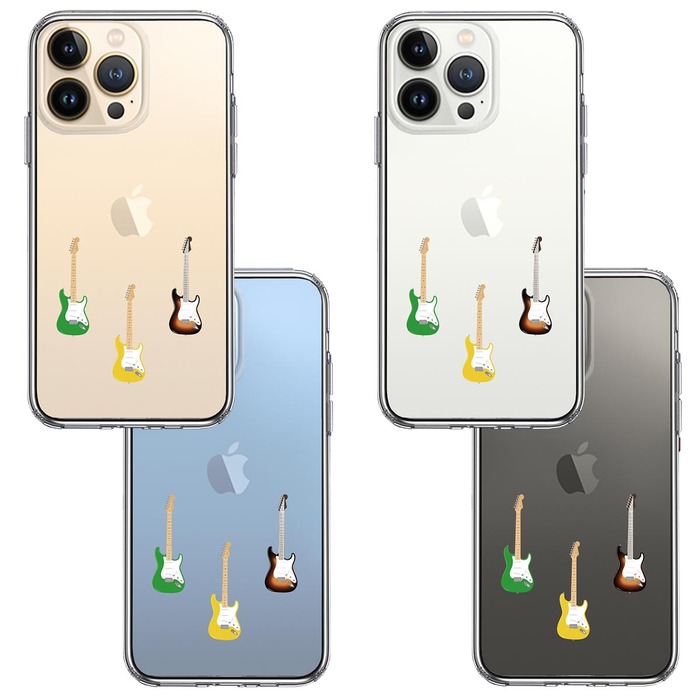 iPhone13Pro ケース クリア カラフル ギター スマホケース 側面ソフト 背面ハード ハイブリッド -1