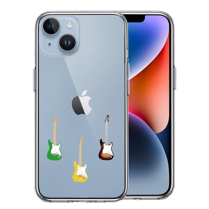 iPhone14Plus ケース クリア カラフル ギター スマホケース 側面ソフト 背面ハード ハイブリッド -0