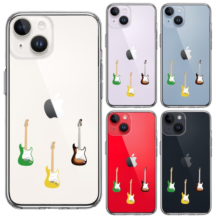iPhone14Plus ケース クリア カラフル ギター スマホケース 側面ソフト 背面ハード ハイブリッド -1