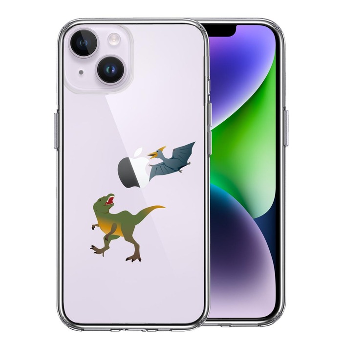 iPhone14Plus ケース クリア 恐竜 たち スマホケース 側面ソフト 背面ハード ハイブリッド -0