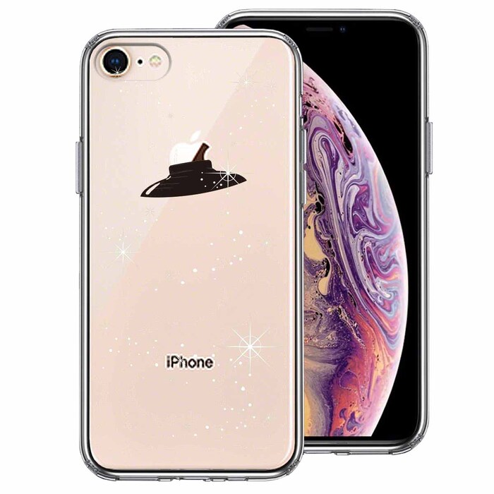 iPhone8 ケース クリア UFO と 星 スマホケース 側面ソフト 背面ハード ハイブリッド -0