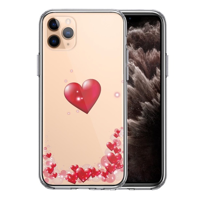 iPhone11pro ケース クリア ハート いっぱい スマホケース 側面ソフト 背面ハード ハイブリッド -0