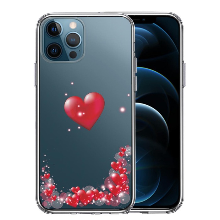 iPhone12Pro ケース クリア ハート いっぱい スマホケース 側面ソフト 背面ハード ハイブリッド -0