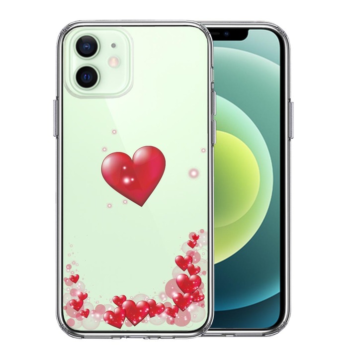 iPhone12mini ケース クリア ハート いっぱい スマホケース 側面ソフト 背面ハード ハイブリッド -0