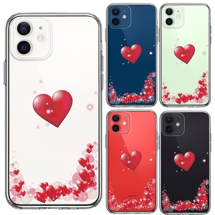 iPhone12mini ケース クリア ハート いっぱい スマホケース 側面ソフト 背面ハード ハイブリッド -1
