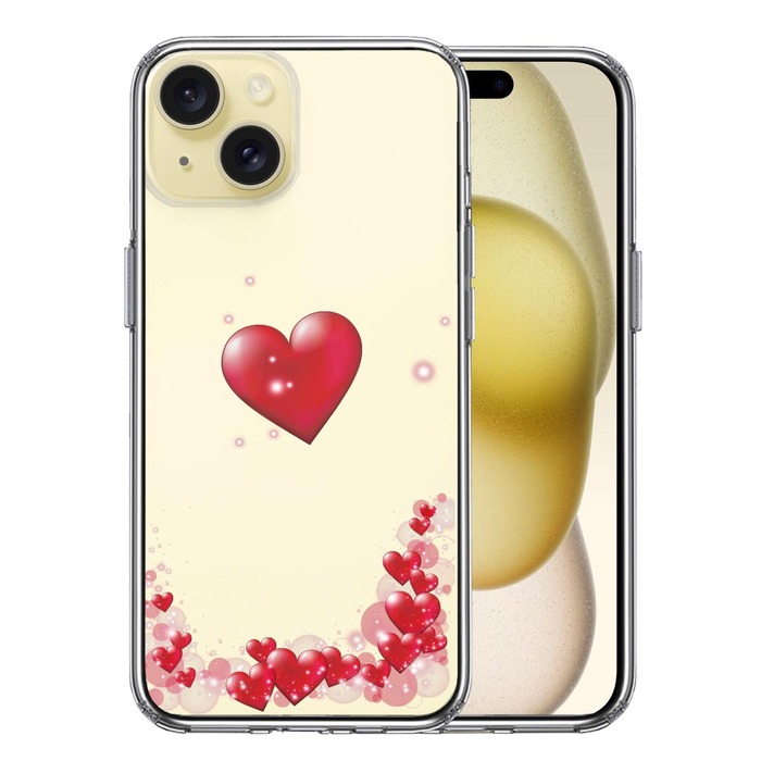 iPhone15 ケース クリア ハート いっぱい スマホケース 側面ソフト 背面ハード ハイブリッド -0