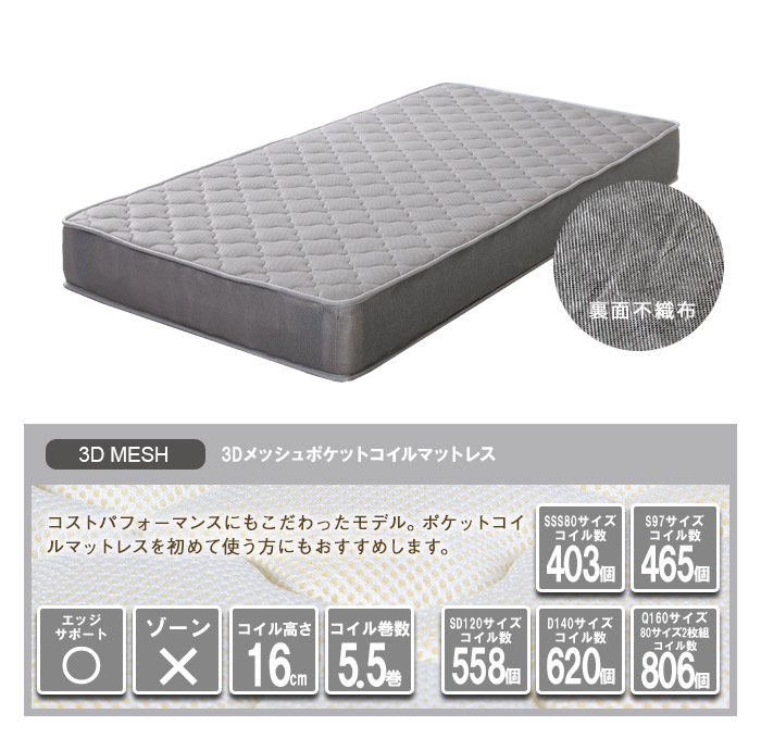 3D mesh pocket coil mattress Q size -1