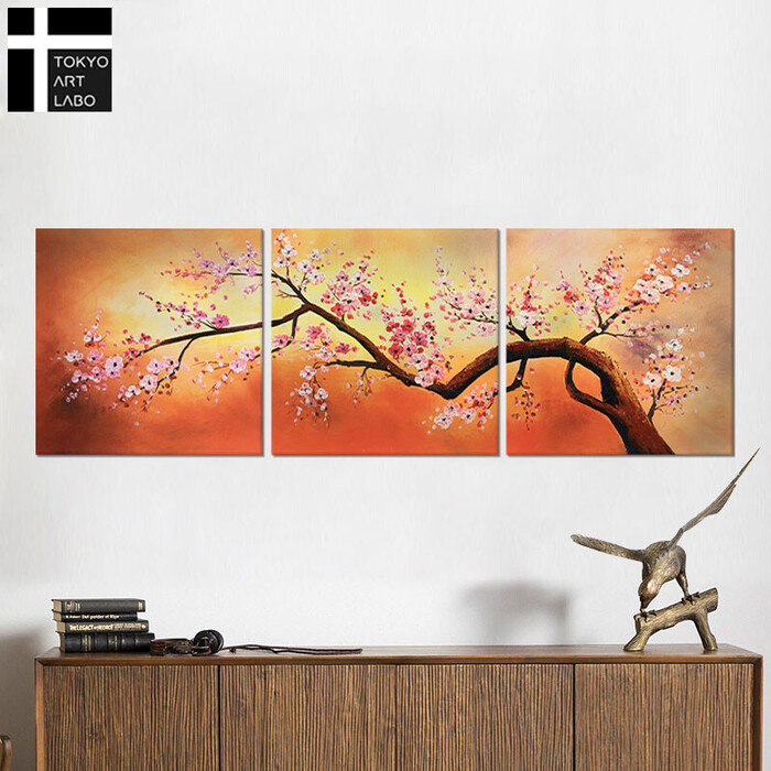 アートパネル SAKURA 50×50cm 3枚組 初春の山桜 W150cm 絵画 和モダン 和風 さくら 絵 桜花 花-4