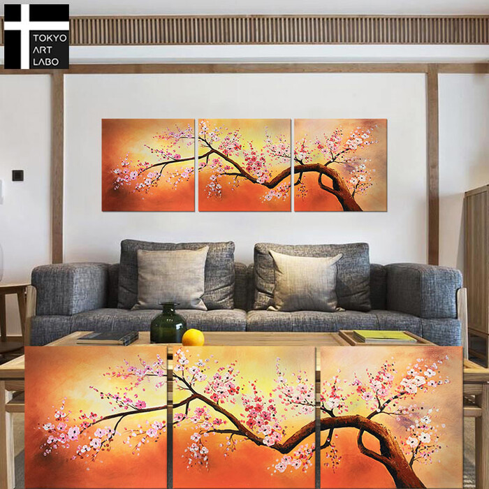 アートパネル SAKURA 50×50cm 3枚組 初春の山桜 W150cm 絵画 和モダン 和風 さくら 絵 桜花 花-5