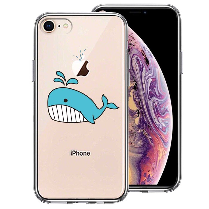 iPhone8 ケース クリア 鯨 クジラ スマホケース 側面ソフト 背面ハード ハイブリッド -0