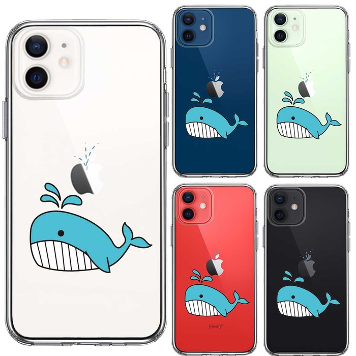 iPhone12 ケース クリア 鯨 クジラ スマホケース 側面ソフト 背面ハード ハイブリッド -1