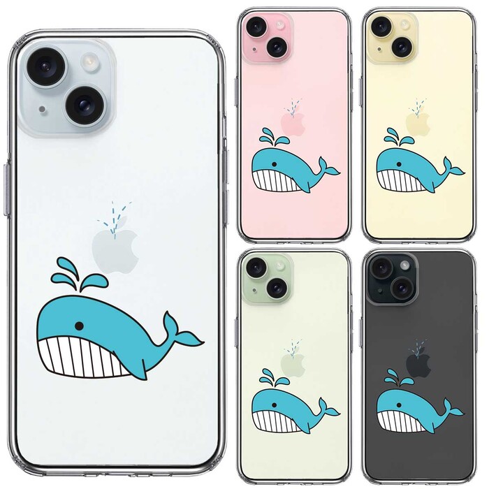 iPhone15Plus ケース クリア 鯨 クジラ スマホケース 側面ソフト 背面ハード ハイブリッド -1