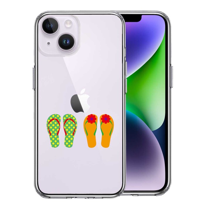 iPhone14 ケース クリア ビーチ サンダル スマホケース 側面ソフト 背面ハード ハイブリッド -0
