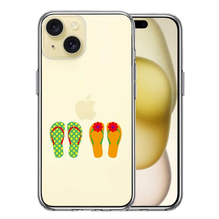iPhone15Plus ケース クリア ビーチ サンダル スマホケース 側面ソフト 背面ハード ハイブリッド -0