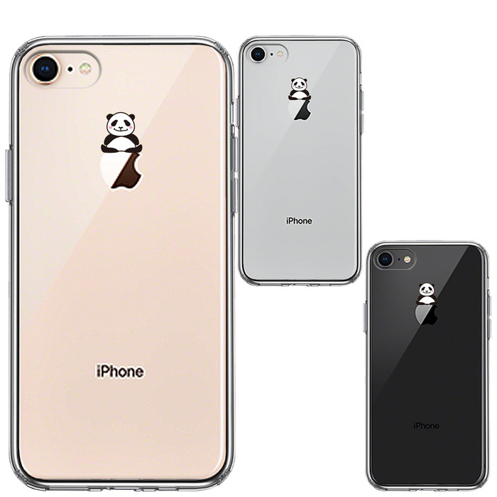 iPhone8 ケース クリア おすわり パンダ スマホケース 側面ソフト 背面ハード ハイブリッド -1