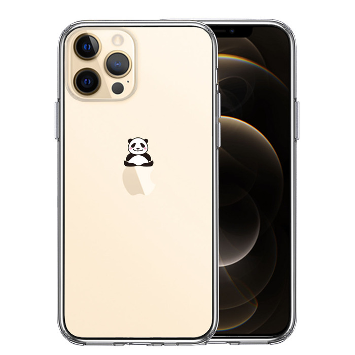 iPhone12Pro ケース クリア おすわり パンダ スマホケース 側面ソフト 背面ハード ハイブリッド -0