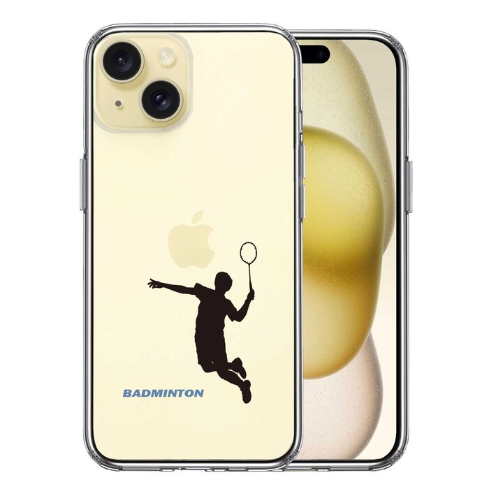 iPhone15Plus ケース クリア バドミントン スマッシュ スマホケース 側面ソフト 背面ハード ハイブリッド -0