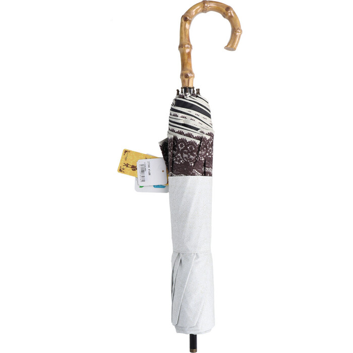 晴雨兼用ショートワイド傘 リネン風無地×リバーレースプリント オフ×ブラウン-0