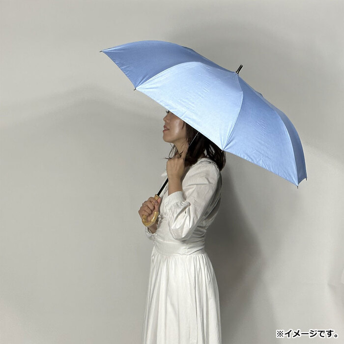 晴雨兼用ショートワイド傘 裏黒コーティング ダンガリー風無地プリント サックスブルー-2