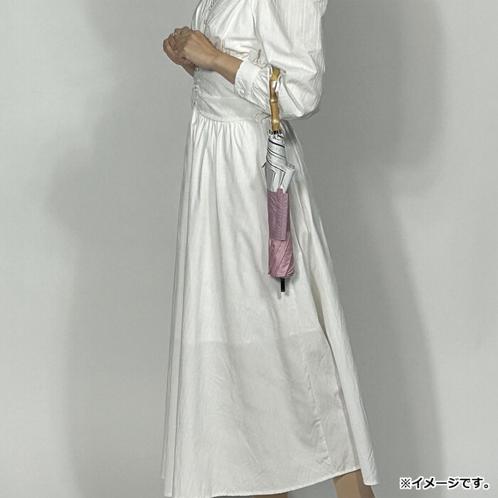 晴雨兼用ショートワイド傘 裏黒コーティング ダンガリー風切継プリント コーラルピンク×オフ-3