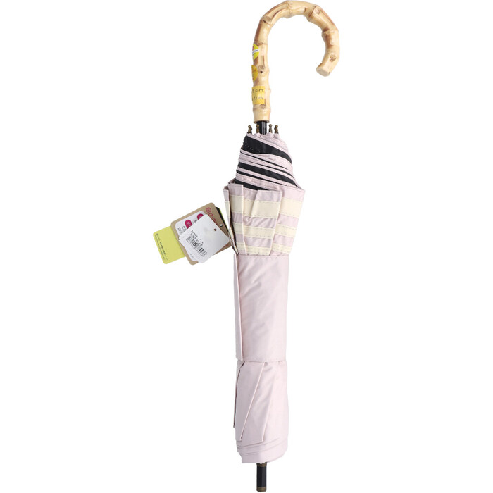 晴雨兼用ショートワイド傘 竹手元 裏黒コーティング マリンボーダー ピンク-0