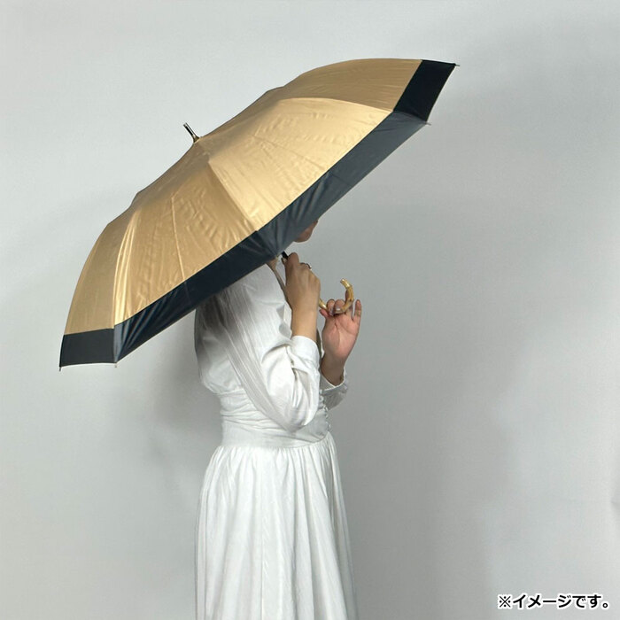 晴雨兼用ショートワイド傘 竹手元 裏黒コーティング 無地切継 ベージュ-2