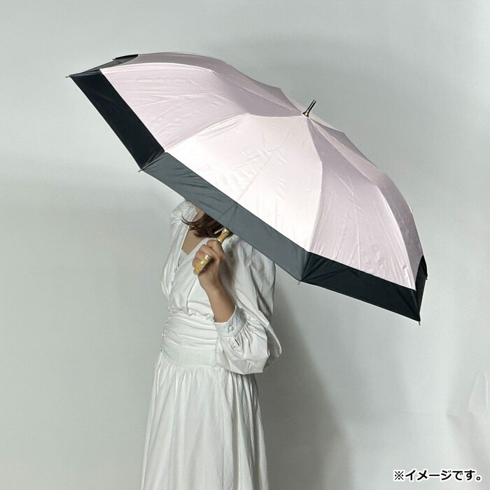 晴雨兼用ショートワイド傘 竹手元 裏黒コーティング 無地切継 ピンク-2