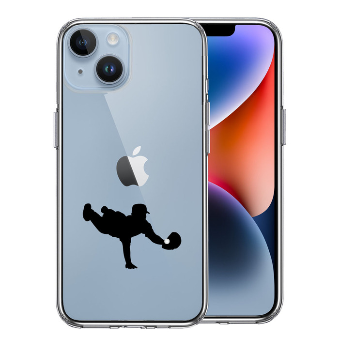 iPhone14Plus ケース クリア 野球 ナイスキャッチ スマホケース 側面ソフト 背面ハード ハイブリッド -0