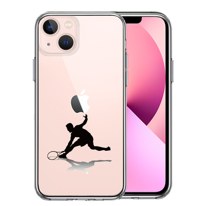 iPhone13mini ケース クリア テニス レシーブ スマホケース 側面ソフト 背面ハード ハイブリッド -0