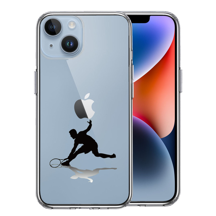 iPhone14Plus ケース クリア テニス レシーブ スマホケース 側面ソフト 背面ハード ハイブリッド -0