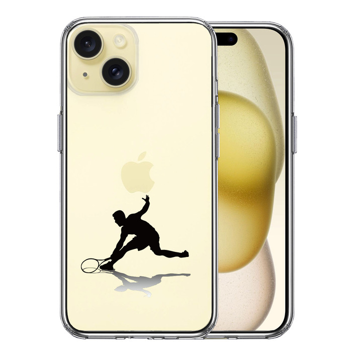 iPhone15 ケース クリア テニス レシーブ スマホケース 側面ソフト 背面ハード ハイブリッド -0