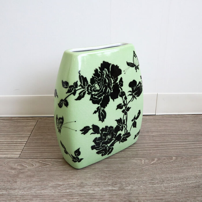  vase art flower natural flower Flat flower base vase light green -0