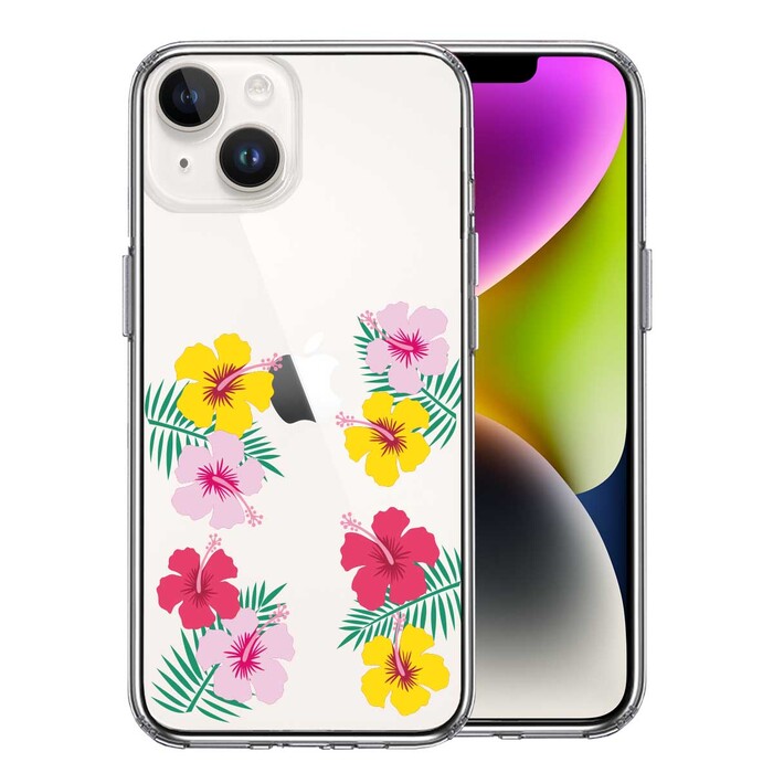 iPhone14 ケース クリア ハワイ 花 フラワー フローラル 花柄 スマホケース 側面ソフト 背面ハード ハイブリッド -0