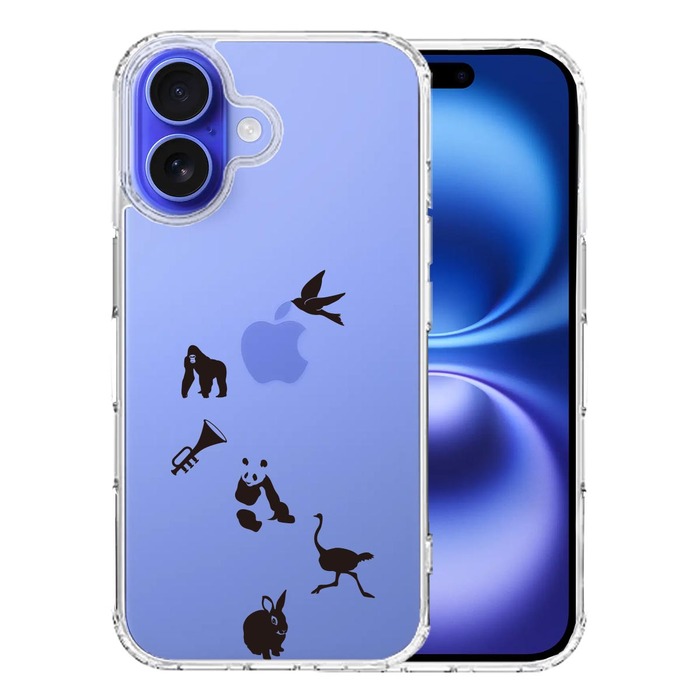 iPhone16 ケース クリア 動物 しりとり スマホケース 側面ソフト 背面ハード ハイブリッド -0