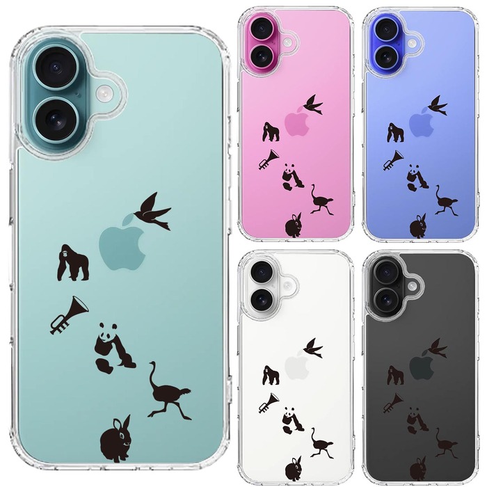 iPhone16 ケース クリア 動物 しりとり スマホケース 側面ソフト 背面ハード ハイブリッド -1