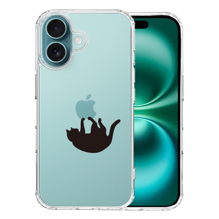 iPhone16 ケース クリア ぶらさがりネコ スマホケース 側面ソフト 背面ハード ハイブリッド -0