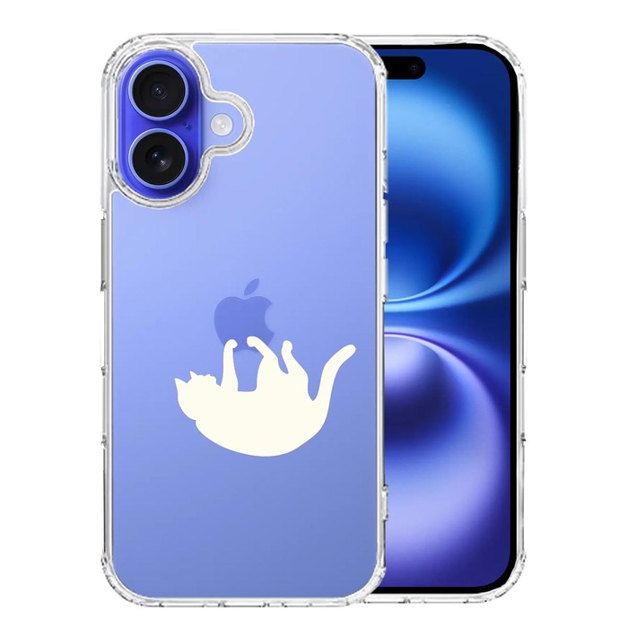 iPhone16 ケース クリア ぶらさがりネコ ホワイト スマホケース 側面ソフト 背面ハード ハイブリッド -0