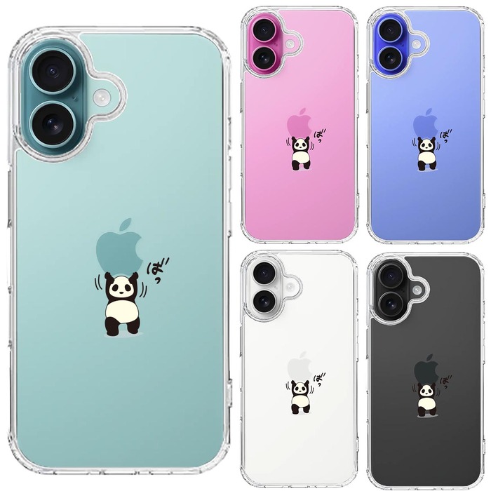 iPhone16 ケース クリア パンダ 重量挙げ 努力感 スマホケース 側面ソフト 背面ハード ハイブリッド -1