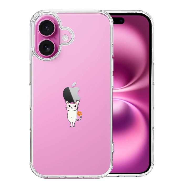 iPhone16 ケース クリア あざと可愛い にゃんこ スマホケース 側面ソフト 背面ハード ハイブリッド -0